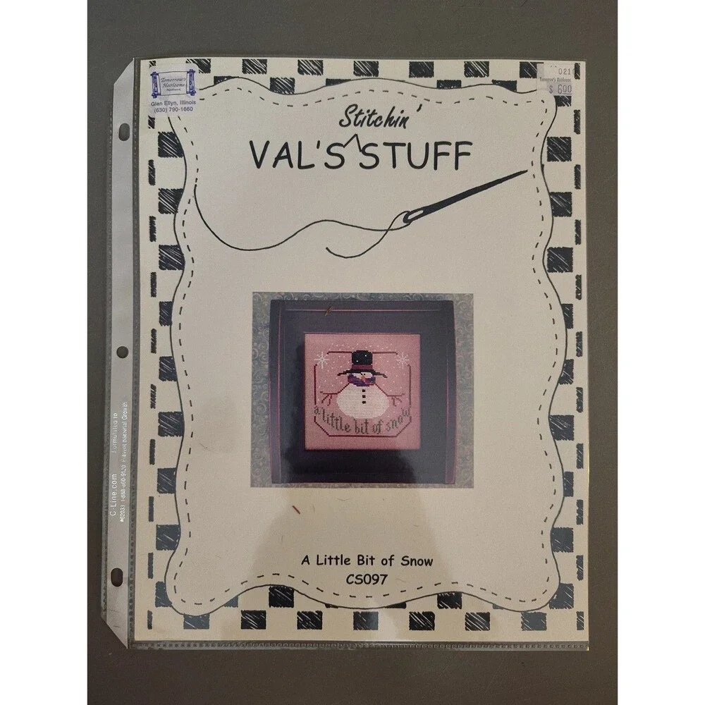 Val’s Stuff A Little Bit of Snow Cross Stitch Pattern CS097 Primitive Snowman